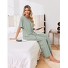 Ekouaer Pajama Sets for Women 2 Piece Short Sleeve Top Straight Pants Pjs(Grey Green)
