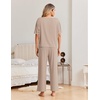 Ekouaer Pajama Sets for Women 2 Piece Short Sleeve Top Straight Pants Pjs(Khaki)