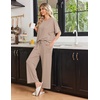 Ekouaer Pajama Sets for Women 2 Piece Short Sleeve Top Straight Pants Pjs(Khaki)