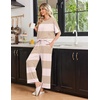 Ekouaer Pajama Sets for Women 2 Piece Short Sleeve Top Straight Pants Pjs(Khaki Apricot Stripes)