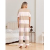 Ekouaer Pajama Sets for Women 2 Piece Short Sleeve Top Straight Pants Pjs(Khaki Apricot Stripes)