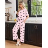 Ekouaer Pajama Sets for Women 2 Piece Short Sleeve Top Straight Pants Pjs(Pink Bows)