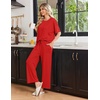 Ekouaer Pajama Sets for Women 2 Piece Short Sleeve Top Straight Pants Pjs(Red)