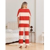 Ekouaer Pajama Sets for Women 2 Piece Short Sleeve Top Straight Pants Pjs(Red Beige Stripes)