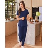 Ekouaer Pajamas for Womens Set Soft 2 Piece Loungewear with Jogger Pants(Navy Blue)