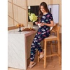 Ekouaer Pajamas for Womens Set Soft 2 Piece Loungewear with Jogger Pants(Navy Blue Dinosaur)