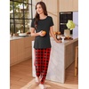 Ekouaer Pajamas for Womens Set Soft 2 Piece Loungewear with Jogger Pants(Red Plaid)