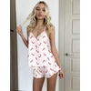 Ekouaer Satin Pajama Set for Women Silk Pjs Sets Camisole Top and Shorts(White Christmas)