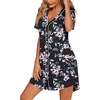 Ekouaer Womens Nightgown Button Down Sleep Shirts Short Sleeve Nightshirt V-Neck Sleepdress Soft Sleepwer(Black Flower)