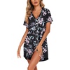 Ekouaer Womens Nightgown Button Down Sleep Shirts Short Sleeve Nightshirt V-Neck Sleepdress Soft Sleepwer(Black Flower)