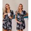 Ekouaer Womens Nightgown Button Down Sleep Shirts Short Sleeve Nightshirt V-Neck Sleepdress Soft Sleepwer(Black Flower)