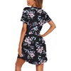 Ekouaer Womens Nightgown Button Down Sleep Shirts Short Sleeve Nightshirt V-Neck Sleepdress Soft Sleepwer(Black Flower)