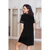 Ekouaer Womens Nightgown Button Down Sleep Shirts Short Sleeve Nightshirt V-Neck Sleepdress Soft Sleepwer(Black/Pink)