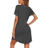 Ekouaer Womens Nightgown Button Down Sleep Shirts Short Sleeve Nightshirt V-Neck Sleepdress Soft Sleepwer(Dark Grey)