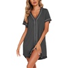 Ekouaer Womens Nightgown Button Down Sleep Shirts Short Sleeve Nightshirt V-Neck Sleepdress Soft Sleepwer(Dark Grey)