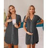 Ekouaer Womens Nightgown Button Down Sleep Shirts Short Sleeve Nightshirt V-Neck Sleepdress Soft Sleepwer(Dark Grey)