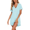 Ekouaer Womens Nightgown Button Down Sleep Shirts Short Sleeve Nightshirt V-Neck Sleepdress Soft Sleepwer(Light Blue)