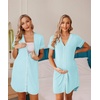 Ekouaer Womens Nightgown Button Down Sleep Shirts Short Sleeve Nightshirt V-Neck Sleepdress Soft Sleepwer(Light Blue)