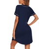 Ekouaer Womens Nightgown Button Down Sleep Shirts Short Sleeve Nightshirt V-Neck Sleepdress Soft Sleepwer(Navy Blue)