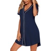 Ekouaer Womens Nightgown Button Down Sleep Shirts Short Sleeve Nightshirt V-Neck Sleepdress Soft Sleepwer(Navy Blue)