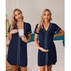 Ekouaer Womens Nightgown Button Down Sleep Shirts Short Sleeve Nightshirt V-Neck Sleepdress Soft Sleepwer(Navy Blue)