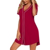Ekouaer Womens Nightgown Button Down Sleep Shirts Short Sleeve Nightshirt V-Neck Sleepdress Soft Sleepwer(Wine Red)