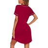 Ekouaer Womens Nightgown Button Down Sleep Shirts Short Sleeve Nightshirt V-Neck Sleepdress Soft Sleepwer(Wine Red)