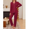 Ekouaer Women’s Pajama Sets Button Down Long Sleeve Top & Pants Sleep sets(Wine Red)