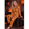 Ekouaer Womens Pajamas Set Button Up Pjs Sleepwear Lounge Sets(Halloween Pumpkin)