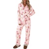 Ekouaer Womens Pajamas Set Button Up Pjs Sleepwear Lounge Sets(Pink Santa Claus)
