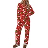 Ekouaer Womens Pajamas Set Button Up Pjs Sleepwear Lounge Sets(Red Christmas Tree)