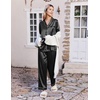 Ekouaer Womens Pajamas Silk Satin Long Sleeve Button Down Pjs Lounge Set(Black)