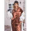 Ekouaer Womens Pajamas Silk Satin Long Sleeve Button Down Pjs Lounge Set(Brown)