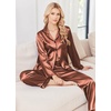 Ekouaer Womens Pajamas Silk Satin Long Sleeve Button Down Pjs Lounge Set(Brown)
