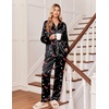 Ekouaer Womens Pajamas Silk Satin Long Sleeve Button Down Pjs Lounge Set(Christmas Black)