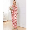 Ekouaer Womens Pajamas Silk Satin Long Sleeve Button Down Pjs Lounge Set(Christmas Champagne Santa)