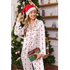 Ekouaer Womens Pajamas Silk Satin Long Sleeve Button Down Pjs Lounge Set(Christmas White)