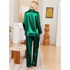 Ekouaer Womens Pajamas Silk Satin Long Sleeve Button Down Pjs Lounge Set(Green)