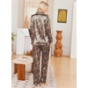 Ekouaer Womens Pajamas Silk Satin Long Sleeve Button Down Pjs Lounge Set(Leopard)