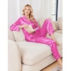 Ekouaer Womens Pajamas Silk Satin Long Sleeve Button Down Pjs Lounge Set(Leopard Rose)