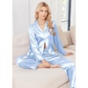 Ekouaer Womens Pajamas Silk Satin Long Sleeve Button Down Pjs Lounge Set(Light Blue)