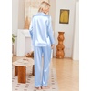 Ekouaer Womens Pajamas Silk Satin Long Sleeve Button Down Pjs Lounge Set(Light Blue)