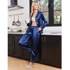 Ekouaer Womens Pajamas Silk Satin Long Sleeve Button Down Pjs Lounge Set(Navy)