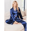 Ekouaer Womens Pajamas Silk Satin Long Sleeve Button Down Pjs Lounge Set(Navy)