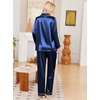Ekouaer Womens Pajamas Silk Satin Long Sleeve Button Down Pjs Lounge Set(Navy)