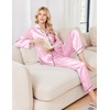 Ekouaer Womens Pajamas Silk Satin Long Sleeve Button Down Pjs Lounge Set(Pink)
