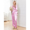 Ekouaer Womens Pajamas Silk Satin Long Sleeve Button Down Pjs Lounge Set(Pink Bow Knot)