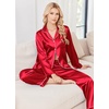 Ekouaer Womens Pajamas Silk Satin Long Sleeve Button Down Pjs Lounge Set(Red)