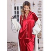 Ekouaer Womens Pajamas Silk Satin Long Sleeve Button Down Pjs Lounge Set(Red)