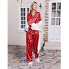 Ekouaer Womens Pajamas Silk Satin Long Sleeve Button Down Pjs Lounge Set(Red Bow)